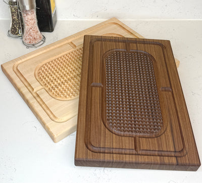 Large Carving Cutting Board with Spikes, Reversible with Stabilizing Pyramid Design