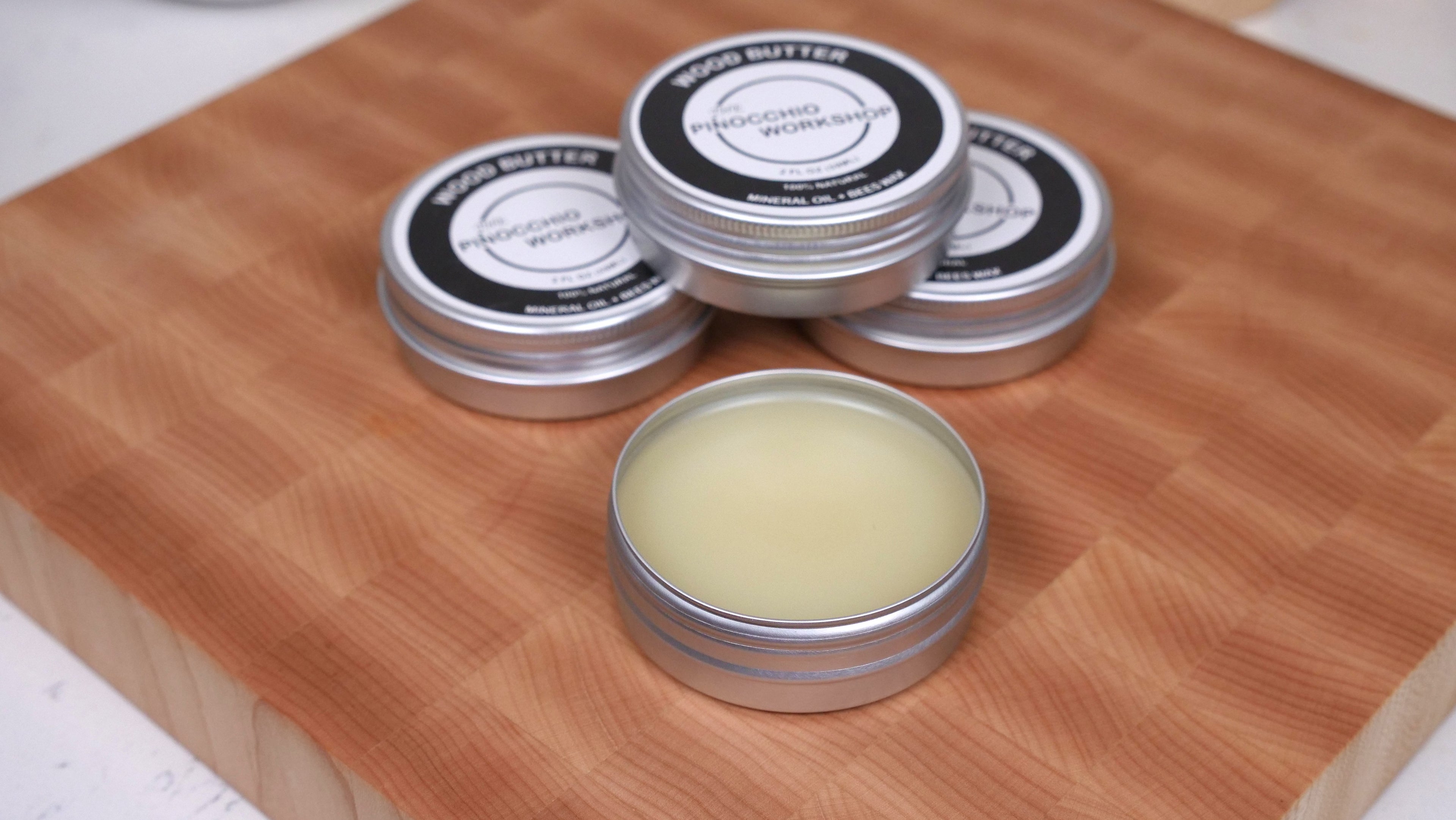 Handmade Wood Butter: Food Grade Mineral Oil & Beeswax (2oz tin)