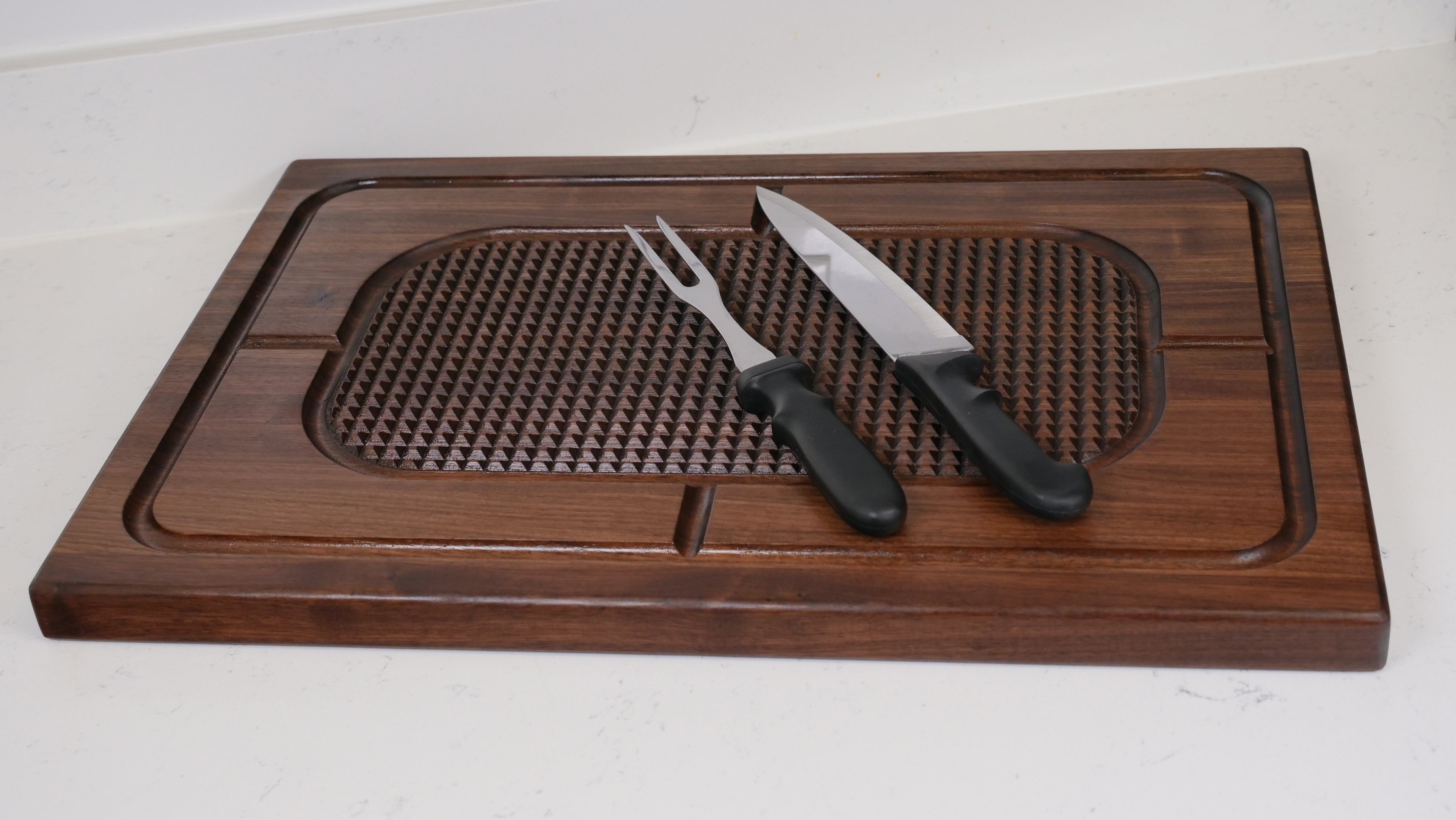 Large Carving Cutting Board with Spikes, Reversible with Stabilizing Pyramid Design
