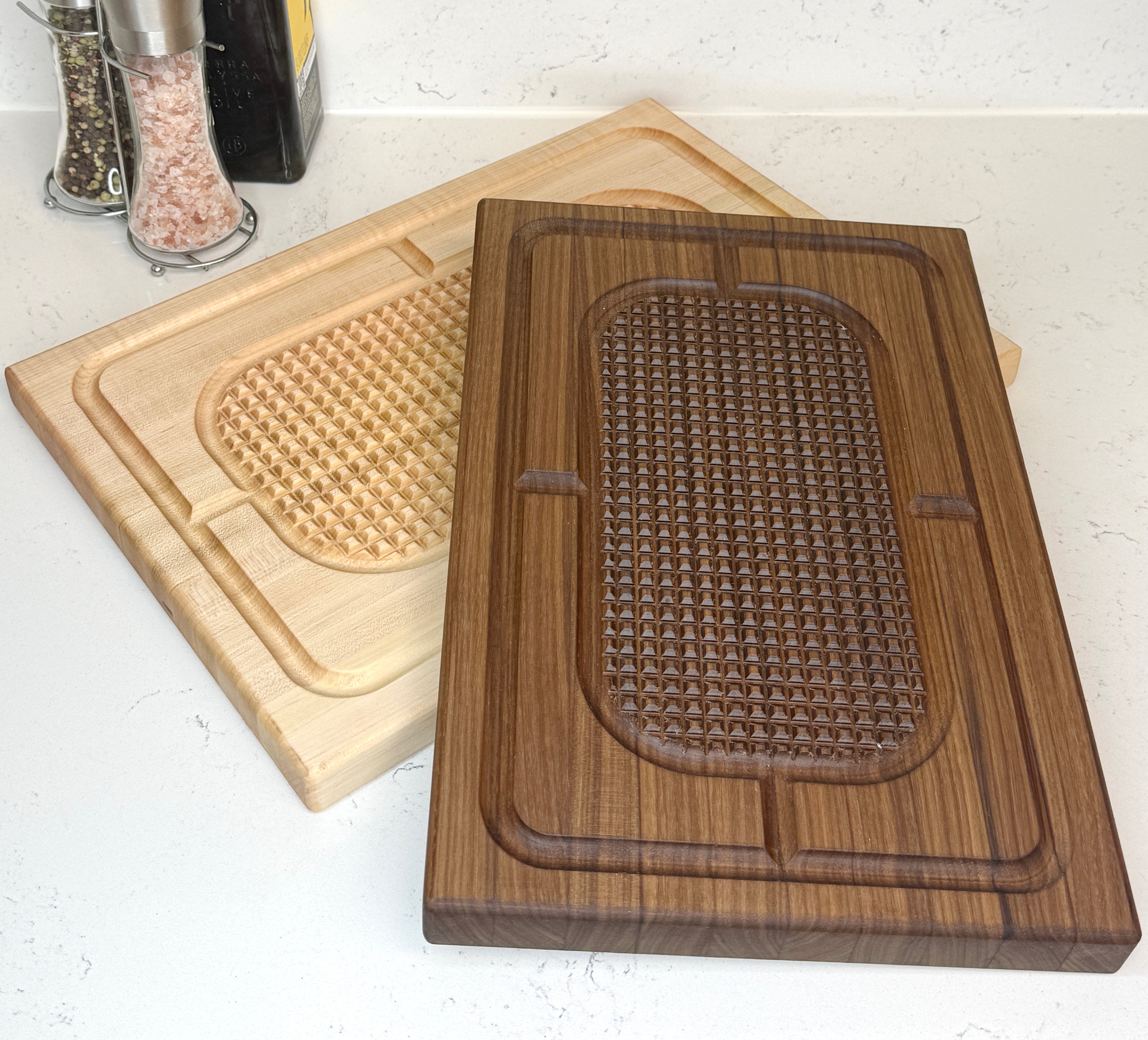 Large Carving Cutting Board with Spikes, Reversible with Stabilizing Pyramid Design