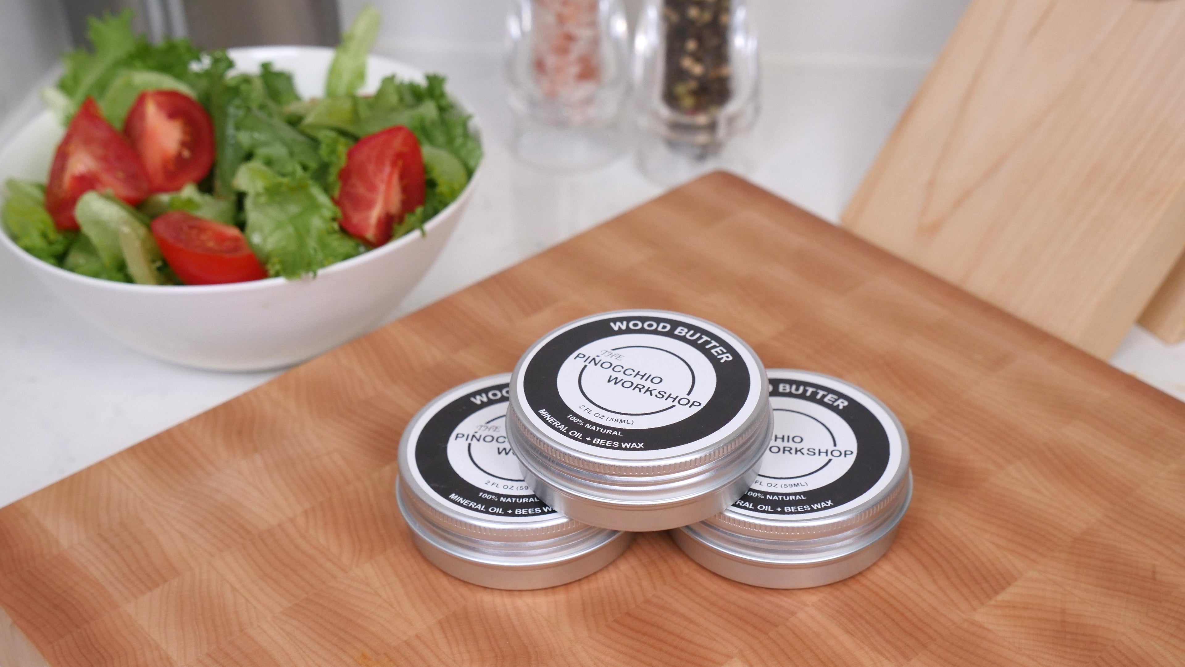 Handmade Wood Butter: Food Grade Mineral Oil & Beeswax (2oz tin)