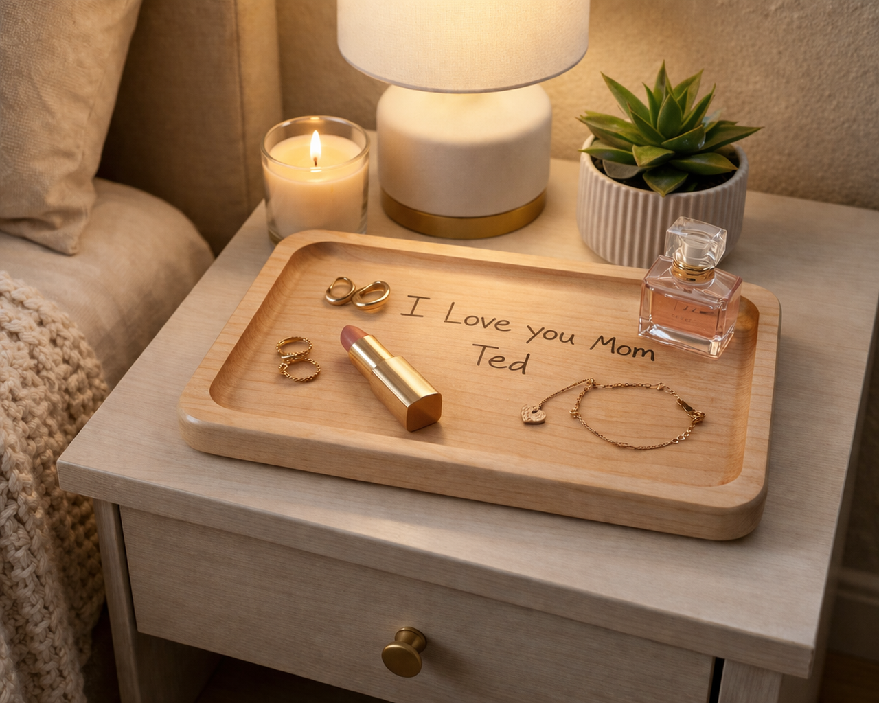 Custom Handwriting Personalized Catch All Wood Tray