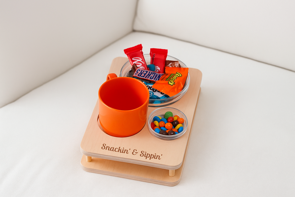 Personalized Couch Snack Bar With 2 Glass Bowls