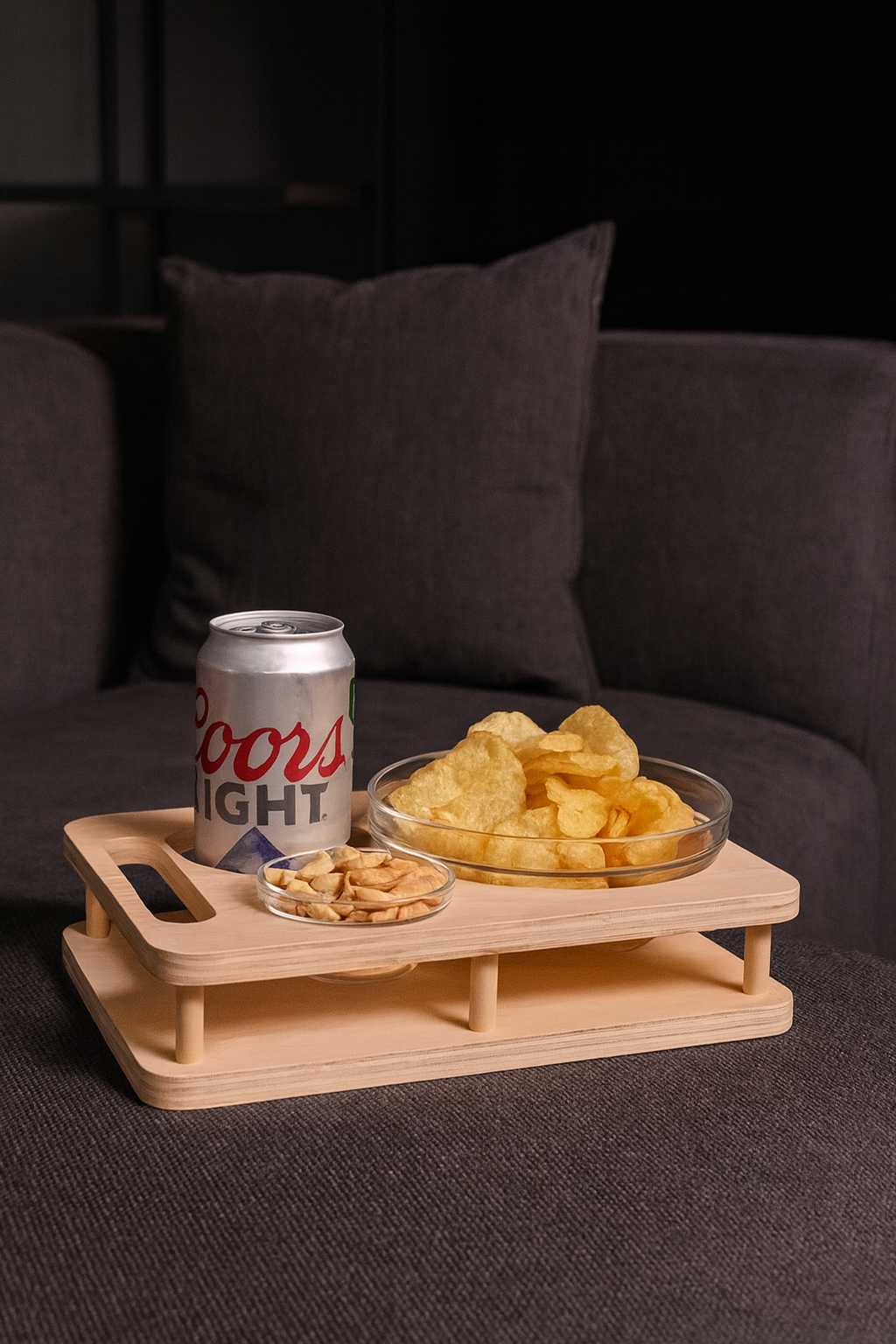 Personalized Couch Snack Bar With 2 Glass Bowls