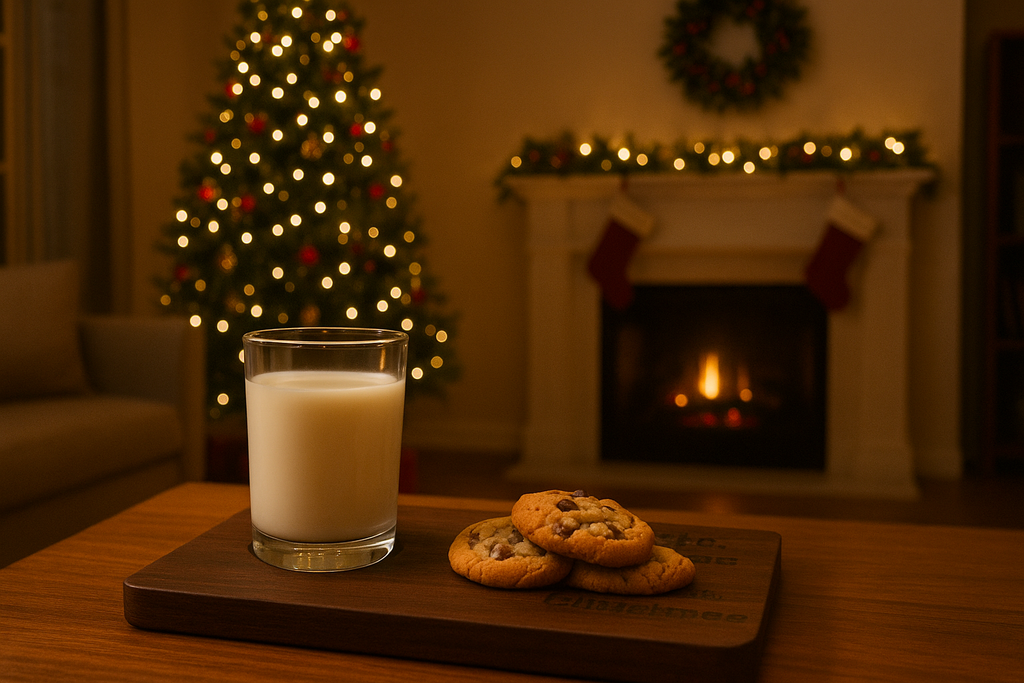 Walnut Christmas Cookie Tray: "Santa, Calories Don't Count at Christmas"