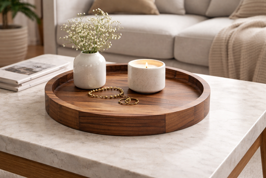 Round Black Walnut Wood Tray, Modern Decor, Large Serving Board