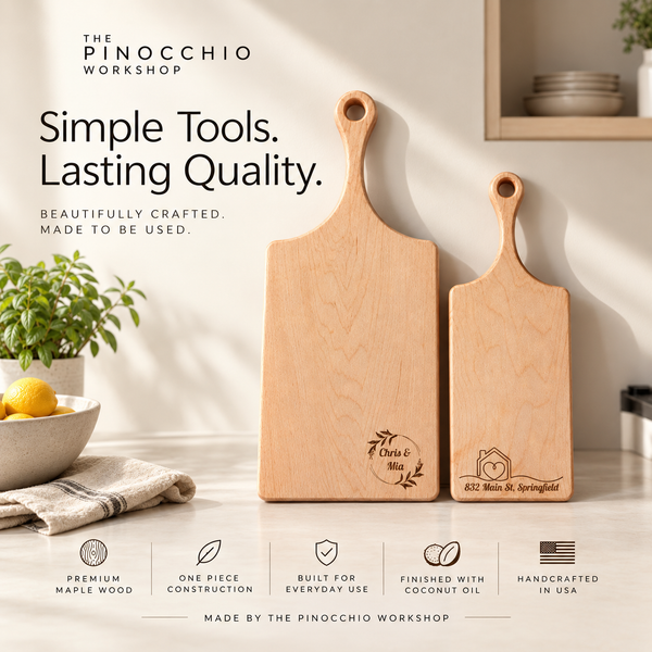 Solid Maple Paddle Cutting, Charcuterie, Serving Board  Organic Finish No Glue Non Toxic