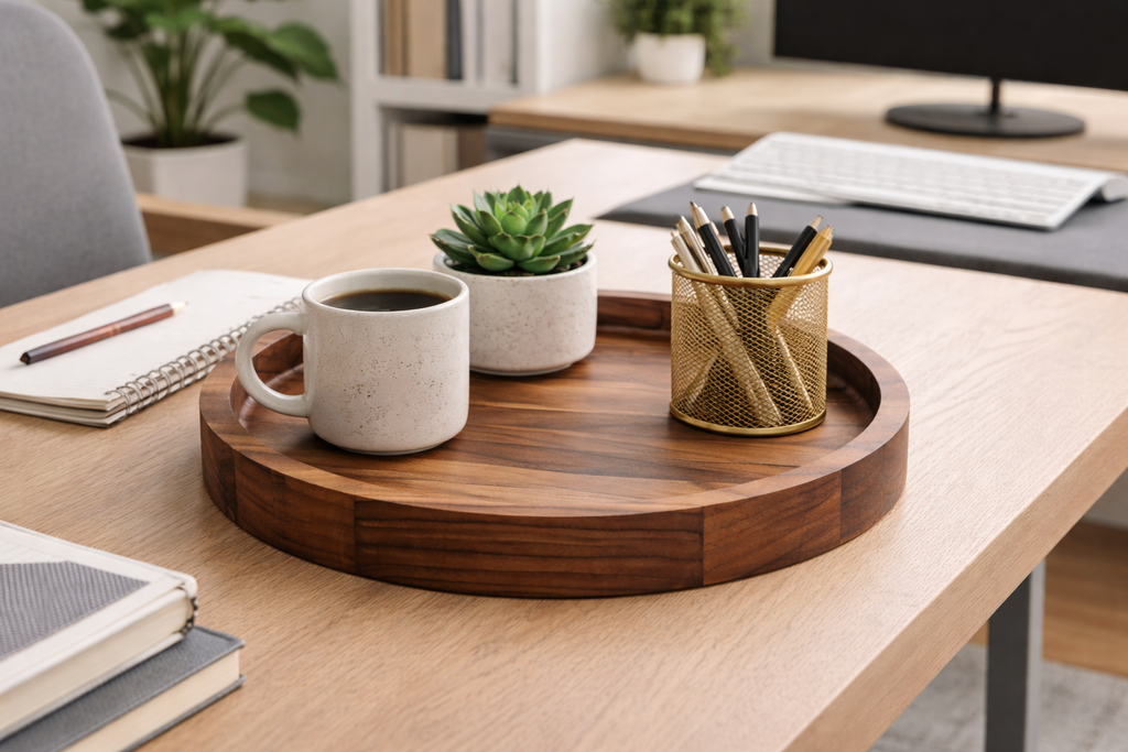 Round Black Walnut Wood Tray, Modern Decor, Large Serving Board