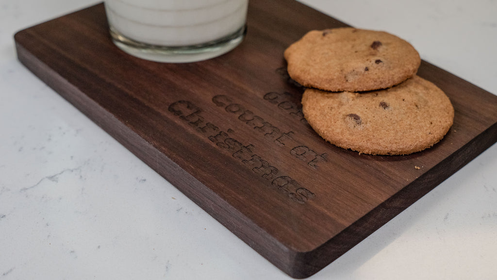 Walnut Christmas Cookie Tray: "Santa, Calories Don't Count at Christmas"