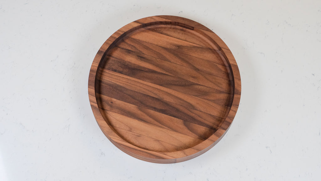 Round Black Walnut Wood Tray, Modern Decor, Large Serving Board
