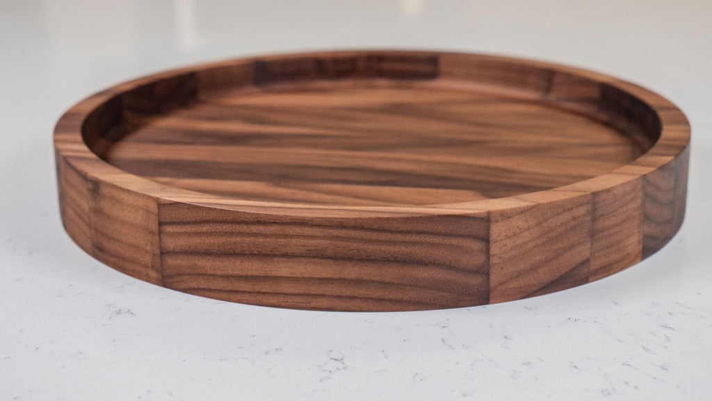 Round Black Walnut Wood Tray, Modern Decor, Large Serving Board