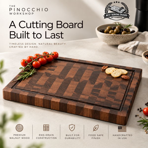 Walnut End Grain Cutting Board: Handmade USA Kitchen Art