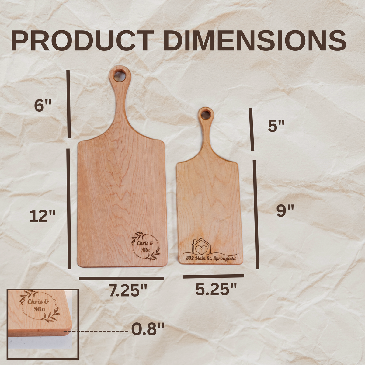 Solid Maple Paddle Cutting, Charcuterie, Serving Board  Organic Finish No Glue Non Toxic